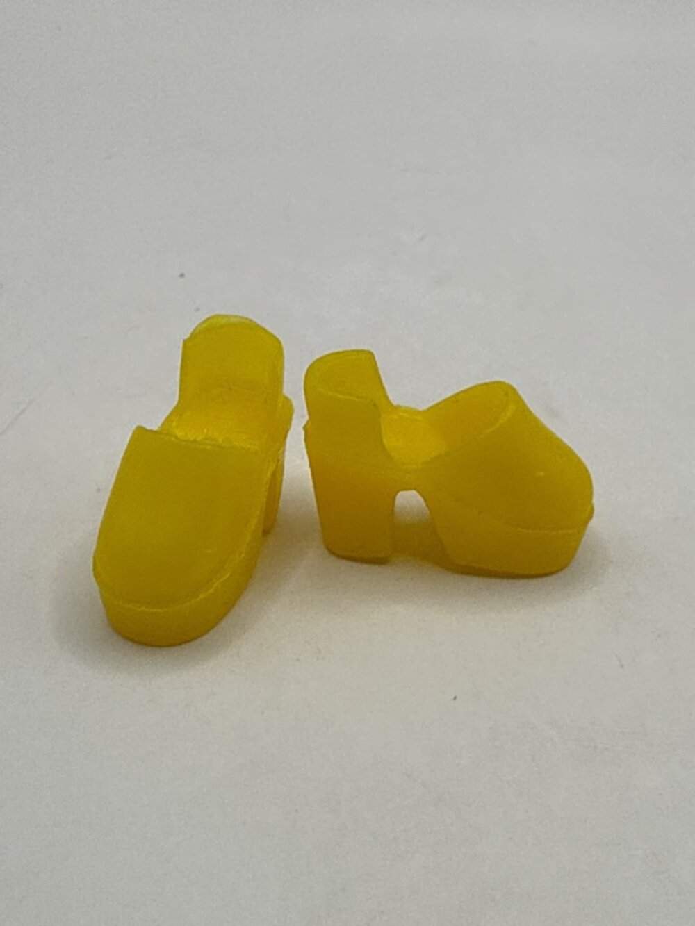 Vtg 1970s Yellow Fashion Doll Platform Mules Clogs Chunky Wedge Doll Shoes